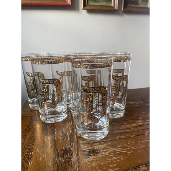 MCM Gold Gilt Monogrammed "D" Highball Glasses Set Of 8 - Picture 4 of 7